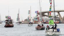 Kapal-kapal Global Sumud Flotilla. Sumber: AFP/JOSEP LAGO