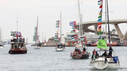 Kapal-kapal Global Sumud Flotilla. Sumber: AFP/JOSEP LAGO.
