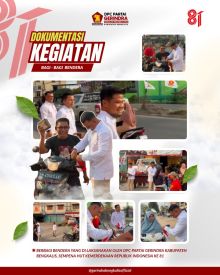 Semarak HUT RI ke 81, DPC Partai Gerindra Kab Bengkalis Bagikan Bendera Merah Putih ke Warga