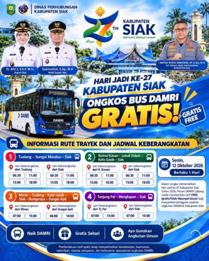 Sambut HUT ke-27 Siak, DAMRI Gratiskan Bus untuk Masyarakat pada 12 Oktober