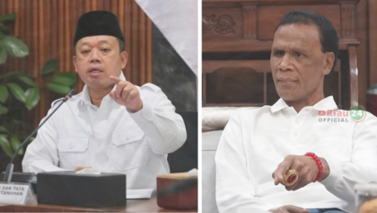 Ketua Umum GRIB Jaya, Hercules Rosario Marshal (Kanan), Menteri ATR/BPN Nusron Wahid (Kiri). 
