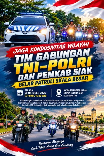 Jaga Kondusivitas Wilayah, Tim Gabungan TNI-Polri dan Pemkab Siak Gelar Patroli Skala Besar